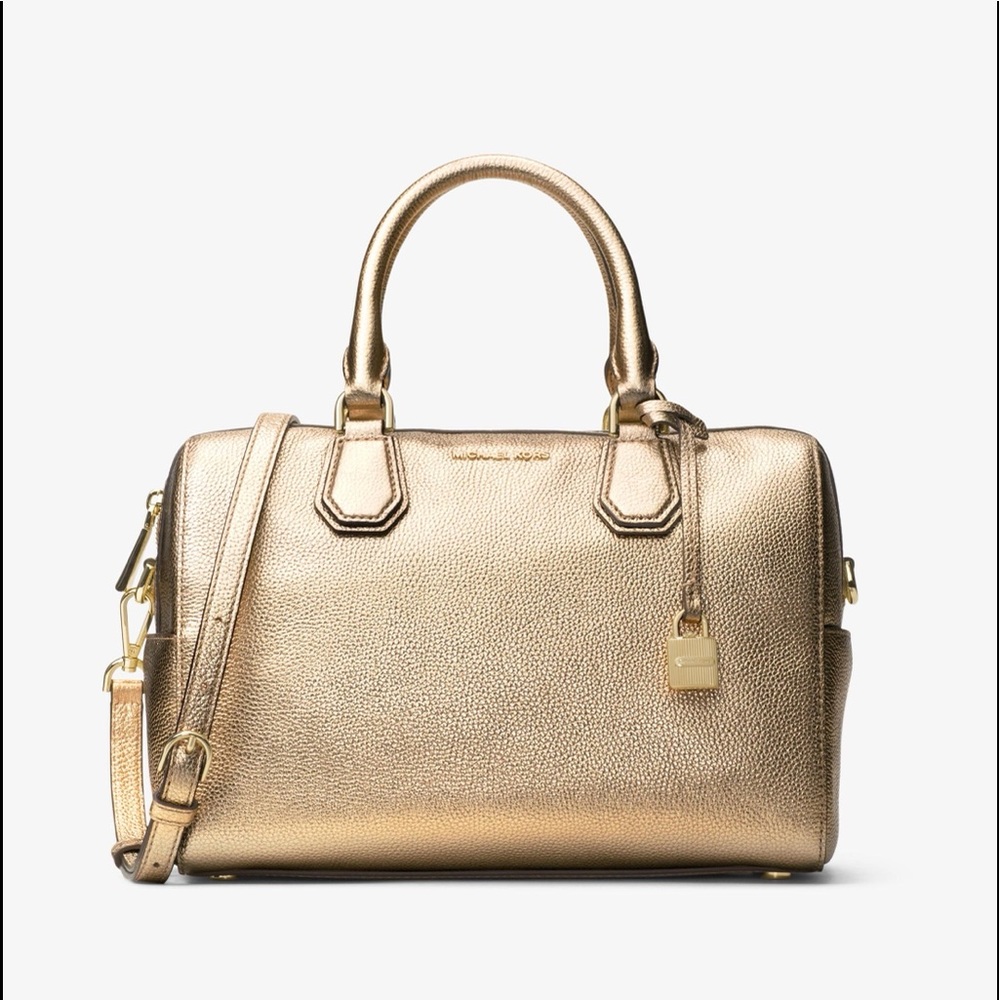 Michael Kors Mercer Medium Metallic Leather Duffel Bag